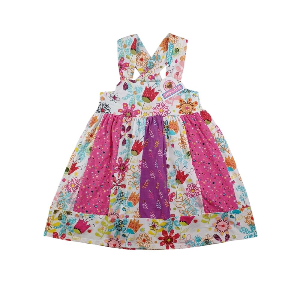 Jelly The Pug Girls Floral Bow Tie Back Knit Sundress Size 2T Pink Cotton Casual